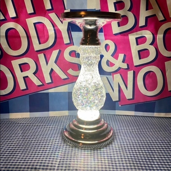 Bath and Body works glitter water globe candle holder brand new BBW silver swirl